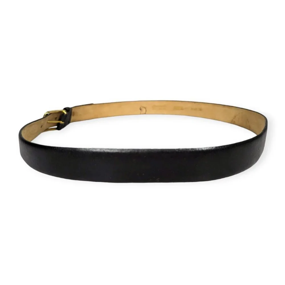 Pierre Cardin Black Leather Belt with Brass Buckle Size 40